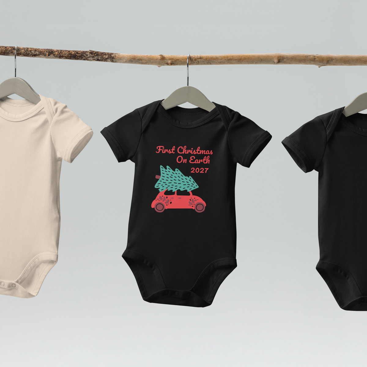 100% Organic Cotton Baby Bodysuit "First Christmas on Earth"
