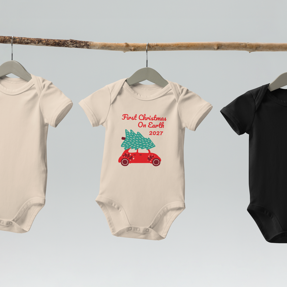 100% Organic Cotton Baby Bodysuit "First Christmas on Earth"