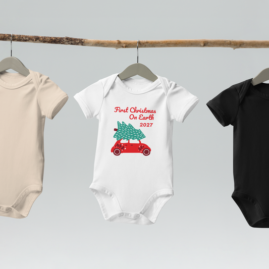 100% Organic Cotton Baby Bodysuit "First Christmas on Earth"