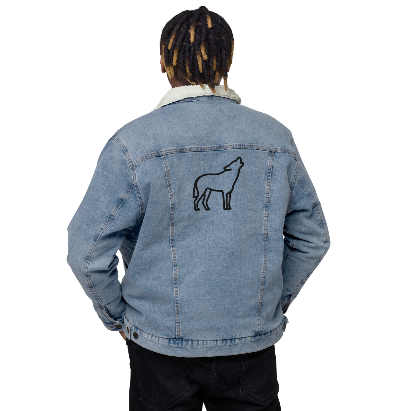 Timeless Denim Sherpa Jacket "Double Wolf" -Unisex-