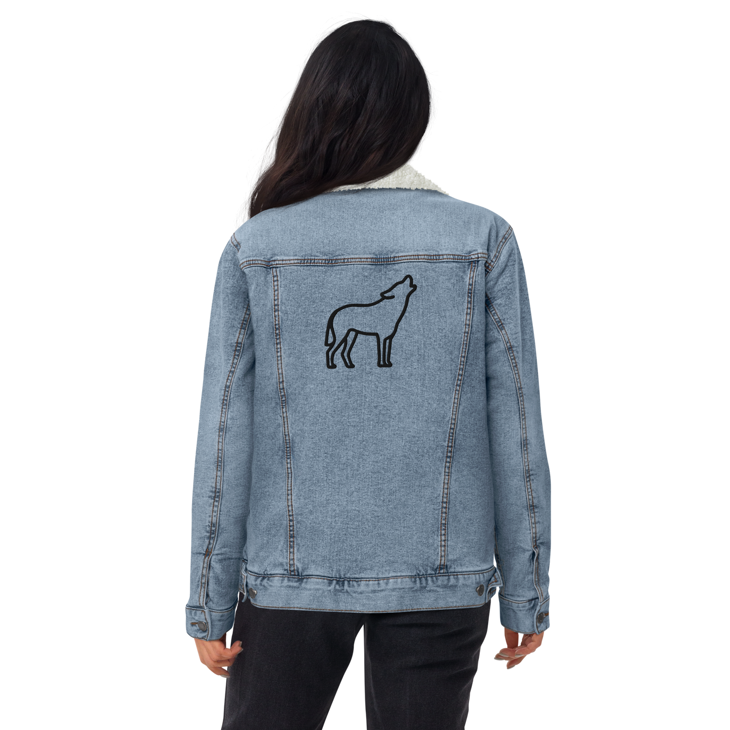 Timeless Denim Sherpa Jacket "Double Wolf" -Unisex-