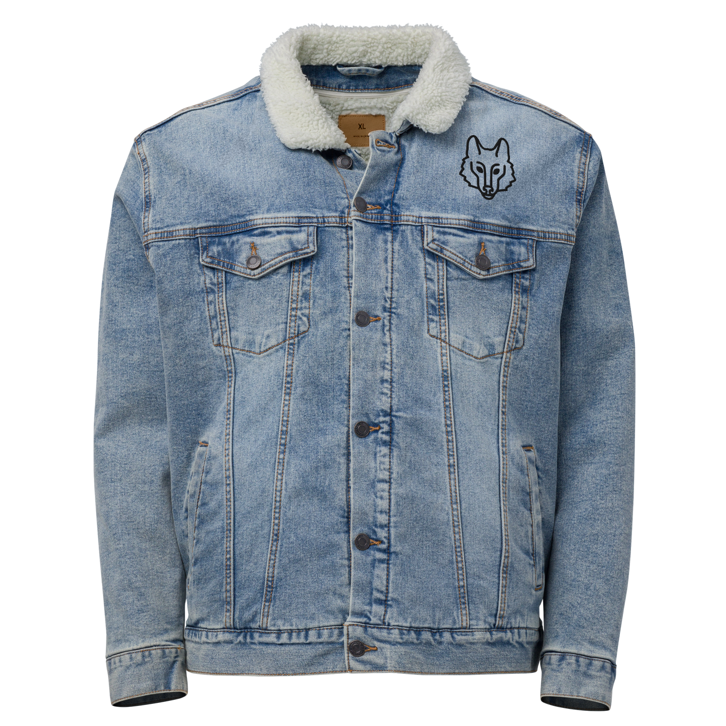 Timeless Denim Sherpa Jacket "Double Wolf" -Unisex-