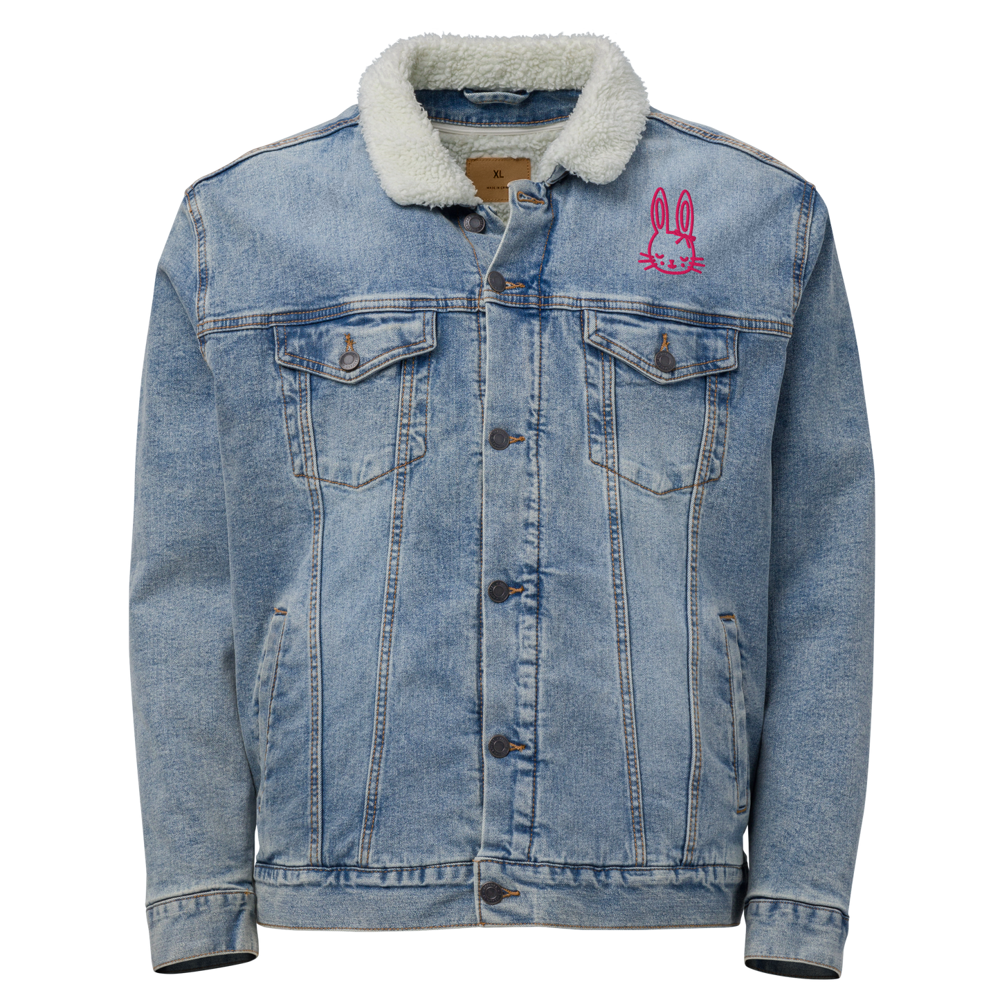 Veste en denim Sherpa intemporelle « Pink Bunny » - Unisexe -