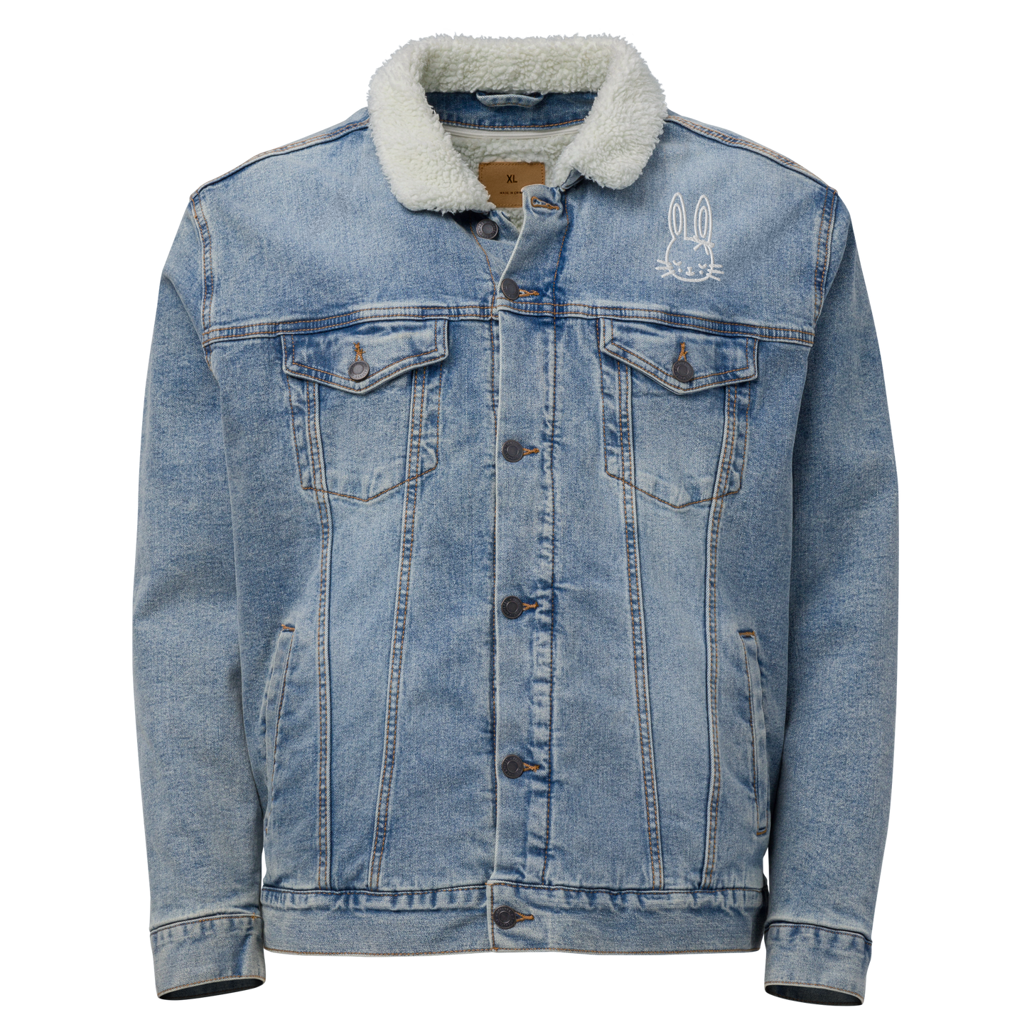 Timeless Denim Sherpa Jacket "White Bunny" -Unisex-