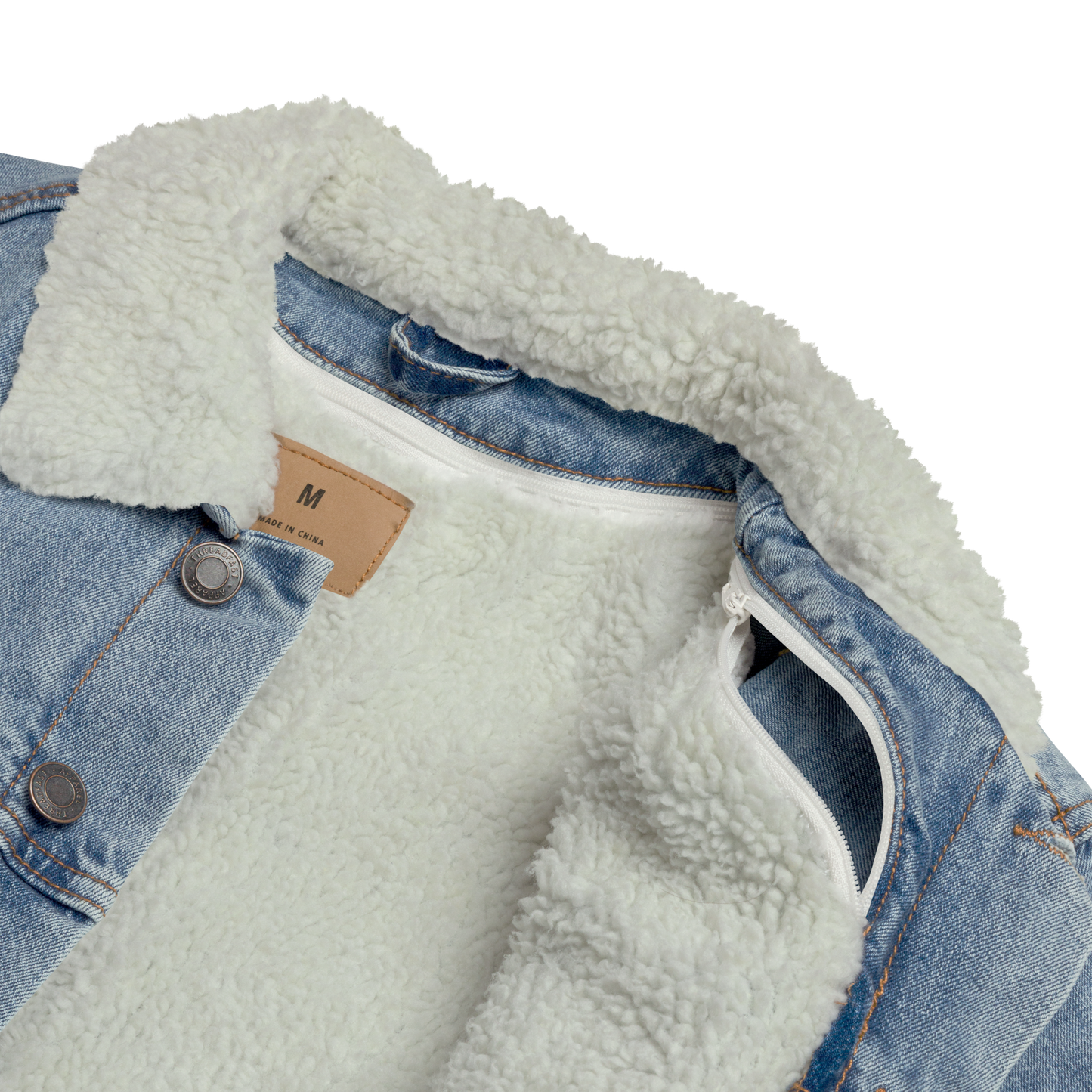 Timeless Denim Sherpa Jacket "White Bunny" -Unisex-